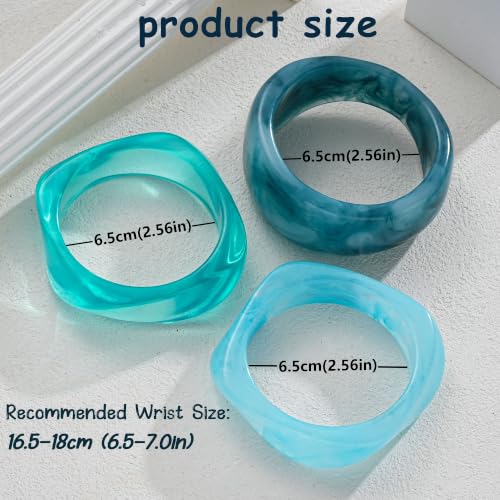 FAXHION Chunky Resin Acrylic Bangle Bracelets for Women, Colorful Wide Geometric Bangles Set, Statement Stackable Bracelet Jewelry Gift - color: Deep Blue