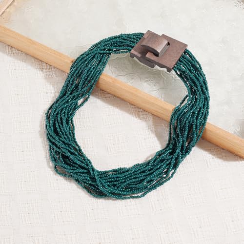 Coiris Beaded Strand Necklace for Women Boho Chunky Beaded Strand Necklace Bohemian Summer Beach Necklace Jewelry for Women(N0059-Black) - color: Teal