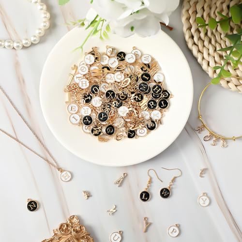SANNIX 156Pcs/6 Sets Letter Charms, Letter Charms 3 Styles A-Z Initial Alphabet Metal Charms with 200Pcs Open Jump Rings for Bracelet Earrings Necklace, Jewelry Making, KC Gold - color: KC Gold White Black