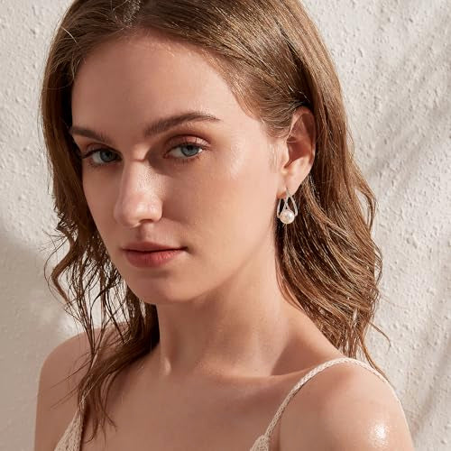 Pearl Earrings for Women Pearl Leverback Earrings 925 Sterling Silver - color: E01-white