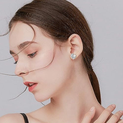 AOBOCO 925 Sterling Silver Cute Cat Studs Earrings for Women | Heart Crystals from Austira Cats Jewelry Gifts for Cat Lovers - color: Clear White