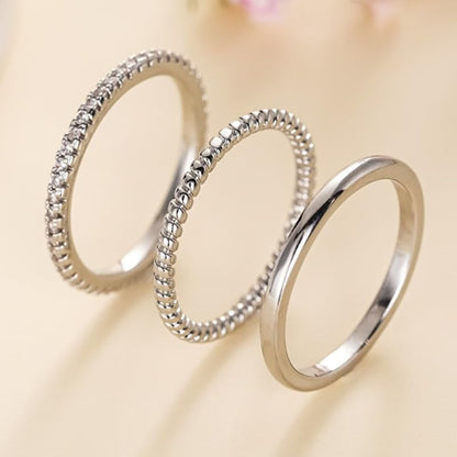 3Pcs/Set Simple Zirconia Stacking Rings for Women Daily Casual Party Rings Jewelry Accessories - color: silver