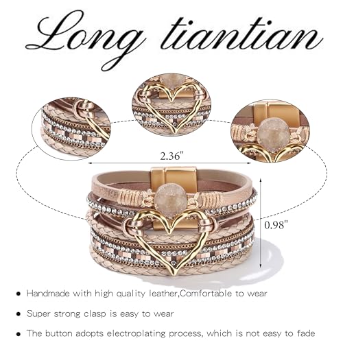 Long tiantian Boho Leather Wrap Bracelets Gifts Trendy Stuff Layered Bangles Bracelets for Women Modern Stackable Infinity Bracelets Bohemian Jewelry Gifts for Women Birthday Gifts - color: A9:Bracelets for Women Trendy(champagne)