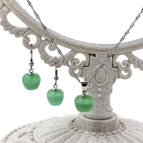 Uloveido Apple Necklace and Earrings Set for Women Cute Apple Jewelry Set for Teacher Mom YL007 - color: Light Green