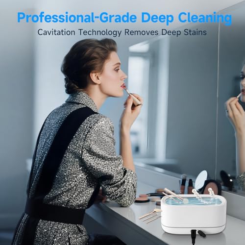 LessChore® Ultrasonic Jewelry Cleaner with Polishing Cloth&Degas, 42000Hz Portable Household Sonic Cleaner. Ideal for Cleaning of Rings, Earrings, Necklaces, Glasses&More. Gift for Women, Mom, Wife