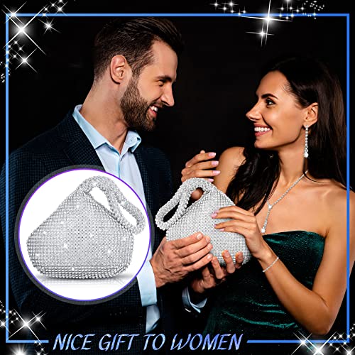 4 Pcs Silver Clutch Purse Jewelry Set for Women Rave Accessories Evening Rhinestone Purse Silver for Bride Wedding - style: Stylish Style