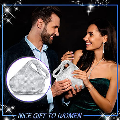 4 Pcs Silver Clutch Purse Jewelry Set for Women Rave Accessories Evening Rhinestone Purse Silver for Bride Wedding - style: Stylish Style