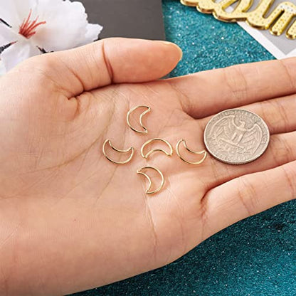 Elecrelive 5pcs Moon Connector Charms 14K Gold Filled Linking Rings Crescent Moon Open Bezel Blank Pendants for Permanent Jewelry DIY Bracelet Necklace Earring Making - color: Golden-Moon