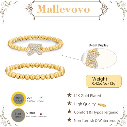 Initial Stack Bracelet Set for Women Trendy 14K Gold Plated Beaded Stackable Stacking Stretch Name Bracelets Dainty Friendship Waterproof Charm Cute Birthday Jewelry Gifts for Women - color: Initial K