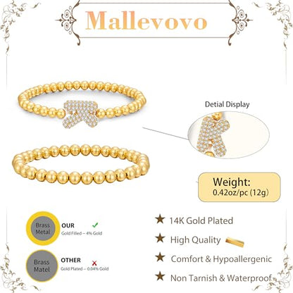 Initial Stack Bracelet Set for Women Trendy 14K Gold Plated Beaded Stackable Stacking Stretch Name Bracelets Dainty Friendship Waterproof Charm Cute Birthday Jewelry Gifts for Women - color: Initial K