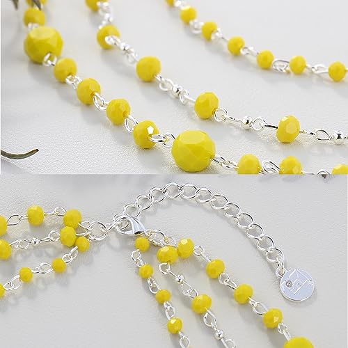 Firstmeet Long Chain Multi Layer Fashion Glass Beads Handmade Necklace for Women - color: Yellow-y