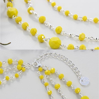 Firstmeet Long Chain Multi Layer Fashion Glass Beads Handmade Necklace for Women - color: Yellow-y