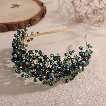 Denifery Large Crystal Headband for Wedding Bridal Hair Band Headpiece for Party Prom Hair Accessories (green) - color: green