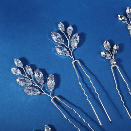 11 Pieces Bride Hair Pins Rhinestones Hair Accessories for Women Crystal Hair Piece for Wedding Bride Women Bridesmaids - color: 01 Silver-TY-0424