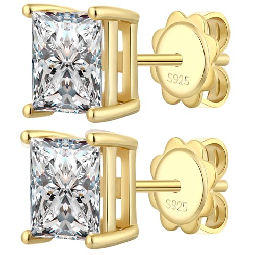 925 Sterling Silver Cubic Zirconia Stud Earrings for Women/Men Hypoallergenic Stud Earrings 4MM-8MM - style: E: Square Stud-Yellow