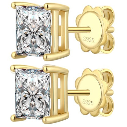 925 Sterling Silver Cubic Zirconia Stud Earrings for Women/Men Hypoallergenic Stud Earrings 4MM-8MM - style: E: Square Stud-Yellow