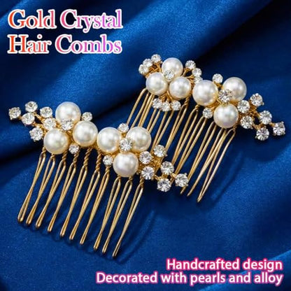 Brishow Bridal Pearl Hair Combs Gold Wedding Hair Accessories Fancy 2 Piece Hair Combs for Bridesmaid Women and Girls - color: Gold
