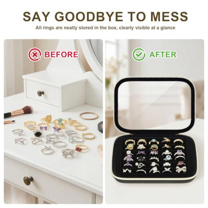 PAIYULE Ring Organizer Box with Clear Top for 30+ Pcs, 6-Row Velvet Display | 6-Row Velvet Insert, Holds 30+ Rings, EVA Hard Shell, Case Only, For Vanity Display & Travel, Black - color: Black