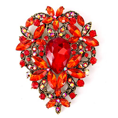 SELOVO Leaf Bouquet Scarf Big Brooch Pin Broach Crystal Jewelry - color: Red