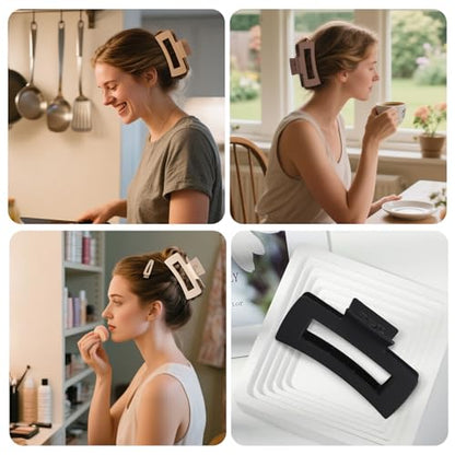 CHANDAT Hair Clips for Women, Flat Hair Clips, 8 pcs, 2style - Brown | 4.3 Inch Large Square Hair Claw Clips & Flat Hair Clips, Thick & Thin Hair, Hair Accessories for Women, Strong Hold Non-Slip - color: Brown