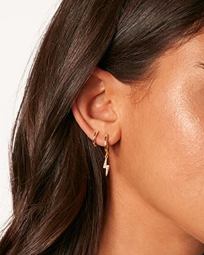 PAVOI 14K Gold Plated S925 Sterling Silver Post Lightweight Drop Dangle Huggie Hoop Earrings for Women | Star, Lock, Pearl, Cross, Lightening, Coin | Dainty Earrings - style: Lightning