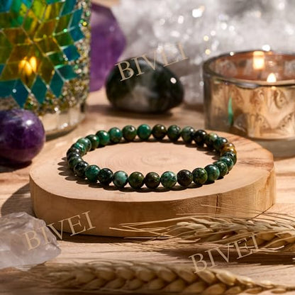 Bivei 6mm Beaded Bracelets for Women Handmade Semi Precious Natural Stone Stretch Elastic Jewelry Yoga Protection Gifts - color: African Turquoise - Evolution, size: Small 6.5-6.7 inch