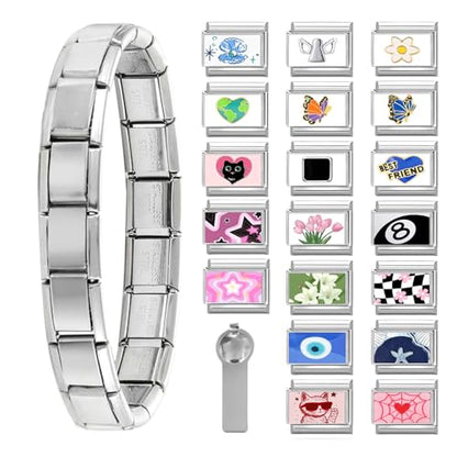 Italian Charms Bracelet Sets with 1Pcs Starter Brascelet 9Pcs Charms 9mm Italian Modular Charm Bracelet DIY Module Jewelry Gifts - color: B-Starter Bracelet Set-20Pcs