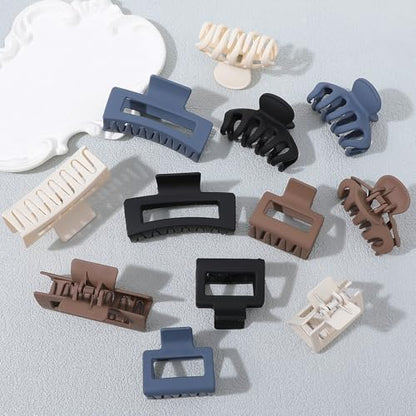 Small Medium Claw Clips for Women, 3 Styles Hair Clips for Thick and Thin Hair, Non-slip Strong Hold, 12 Pcs (White, Blue, Brown, Black) - color: White, Blue, Khaki, Black