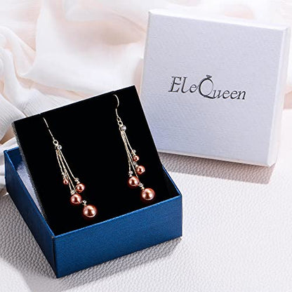 EleQueen Women's Silver-tone Crystal Simulated Pearl 4 Chain Bridal Long Dangle Hook Earrings Ivory Color - color: A-Brown Gold-Tone