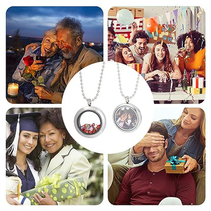 UNICRAFTALE 4Pcs 4 Sizes Living Memory Stainless Steel Crystal Photo Frame Locket Pendants Flat Round Floating Charm with Glass DIY Accessories for Jewelry Necklace Making
