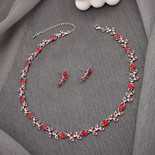 Austrian Crystal Rhinestone Choker Necklace Dangle Earring Link Bracelet Jewelry Set for Brides Bridesmaid Prom Costume Accessories for Women - color: En001-Siam-Platinum Plated