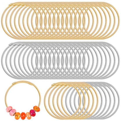 50 Pcs Snake Chain Bracelets, Adjustable Charm Bracelet Set Stainless Steel Expandable Bangle, 7 Inch DIY Jewelry Making Supplies for Women Christmas Birthday Gifts, Silver Gold