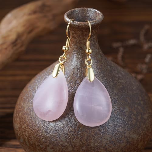 Boho Multiple Style Natural Stone Earrings for Women Unique Healing Gemstone Energy Hypoallergenic Lightweight Dangle Drop Earrings Multiple Styles Earrings Jewelry for Birthday Party Gift - style: Rose Quartz