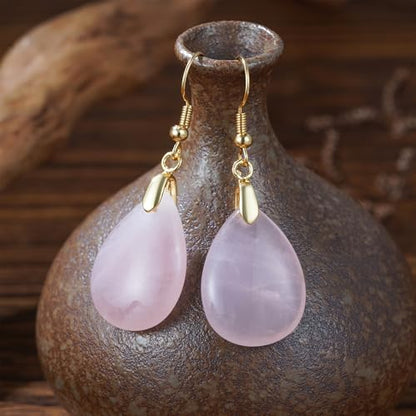Boho Multiple Style Natural Stone Earrings for Women Unique Healing Gemstone Energy Hypoallergenic Lightweight Dangle Drop Earrings Multiple Styles Earrings Jewelry for Birthday Party Gift - style: Rose Quartz