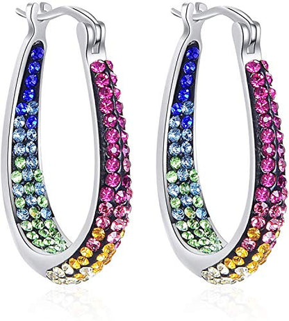 Savlano 14K White Gold Plated Inside Out Crystal Hoop Earrings For Women Comes With Savlano Gift Box - color: Rainbow