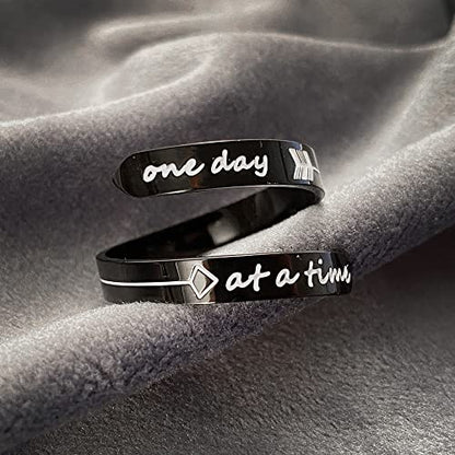 Opening Black Keep Going ring Stainless Steel Adjustable Never give up Jewelry Inspirational Opening Stacking Cute Hiphop Band - style: One day at a time