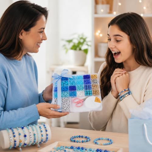 1900 PCS Blue Mixed Beads for Jewelry Making, Bracelet Making Kit with Alphabet Beads, Clay Beads, Pony Beads, Seed Beads and Pearls for DIY Jewelry Crafts