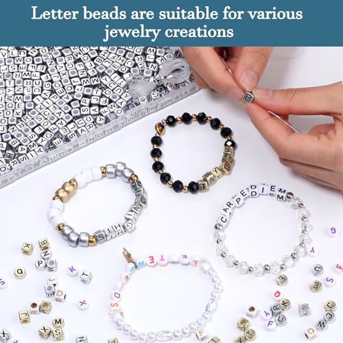 900Pcs Acrylic Silver Letter Beads Alphabet Colorful Letter Black Cube Beads for Friendship Bracelets and Gifts Souvenir Jewelry Making(6 * 6mm Cube) - color: Sliver Black(Cube)