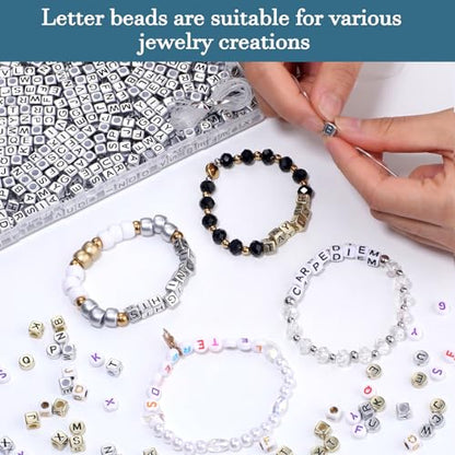 900Pcs Acrylic Silver Letter Beads Alphabet Colorful Letter Black Cube Beads for Friendship Bracelets and Gifts Souvenir Jewelry Making(6 * 6mm Cube) - color: Sliver Black(Cube)