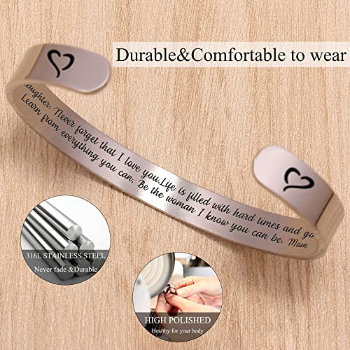 Btysun Bracelets for Women Mothers Day Bracelet Gifts from Daughter Inspirational Gifts for Women Graduation Gifts for Her Motivational Birthday Cuff Bangle Friendship Personalized Mantra Jewelry… - style: 1-Daughter Mom-To my daughter: Never forget that
