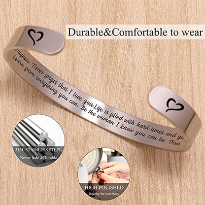 Btysun Bracelets for Women Mothers Day Bracelet Gifts from Daughter Inspirational Gifts for Women Graduation Gifts for Her Motivational Birthday Cuff Bangle Friendship Personalized Mantra Jewelry… - style: 1-Daughter Mom-To my daughter: Never forget that