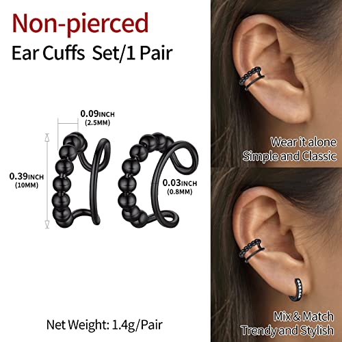 ChicSilver 925 Sterling Silver Ear Cuff Earrings Non Piercing Clip on Cartilage Cuff Earrings for Women - style: H: Beaded Ear Cuff - Black