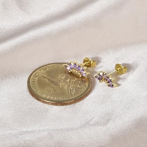 Curved CZ Crawler Ear Climber Cartilage Earrings Helix Conch Tragus Piercing Silver Stud Gold Colorful Cubic Zirconia Jewelry - color: Gold Purple CZ