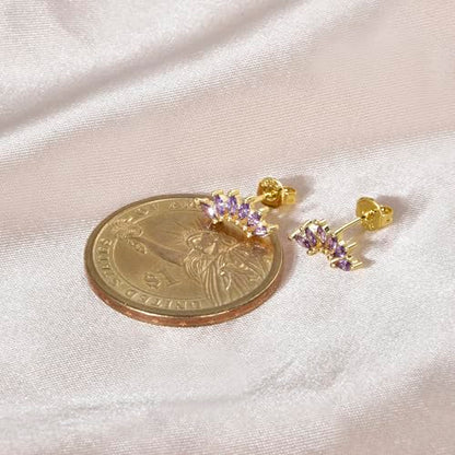 Curved CZ Crawler Ear Climber Cartilage Earrings Helix Conch Tragus Piercing Silver Stud Gold Colorful Cubic Zirconia Jewelry - color: Gold Purple CZ