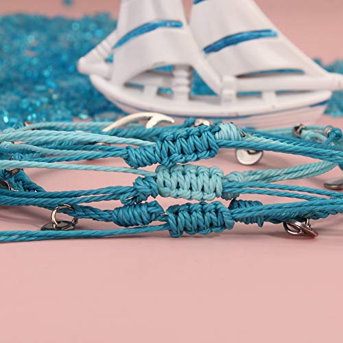 Waterproof String Anklets Cute Beaded Ankle Bracelets Beach Wave Anklet Stainless Steel Coin Boho Ankle Jewelry for Women - color: Blue