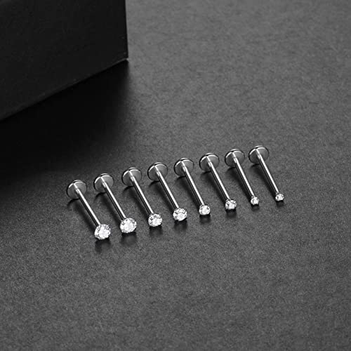 Oveta Threadless Push in Lip Rings 16G/18G/20G Labret Jewelry CZ Lip Studs Stainless Steel Cartilage Earrings for Women Monroe Medusa Piercing Jewelry 6/7/8/10/12mm Bar Length - color: Silver, size: 18G*10mm bar*1.5/2/2.5/3mm cz