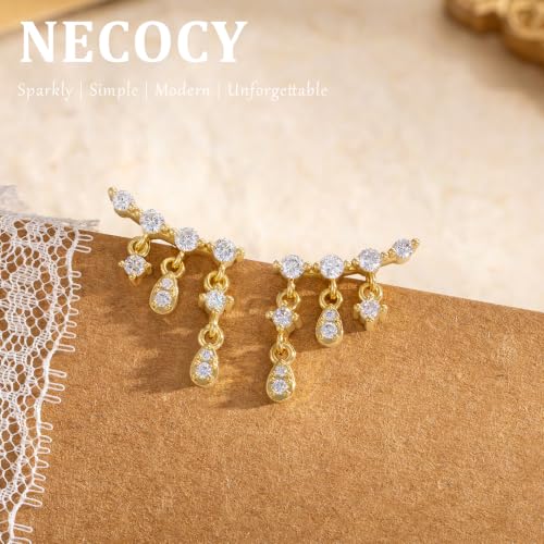 Ear Climber Earrings for Women, 14K Gold Plated/Silver Plated | Crawler Earrings Pierced with Cubic Zirconia, Hypoallergenic Cluster Stud Tragus Conch Daith Cartilage Jewelry Gift for Daily - color: Gold-6