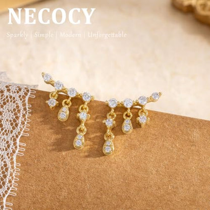 Ear Climber Earrings for Women, 14K Gold Plated/Silver Plated | Crawler Earrings Pierced with Cubic Zirconia, Hypoallergenic Cluster Stud Tragus Conch Daith Cartilage Jewelry Gift for Daily - color: Gold-6