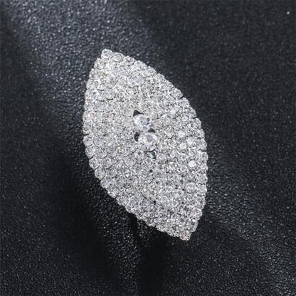 Sparkling Oval Chunky Rhinestone Ring for Women Adjustable Thick Big Cocktail Statement Rings Cubic Zirconia Geometric Crystal Band Ring Wedding Birthday Party Halloween Christmas Jewelry - color: Silver
