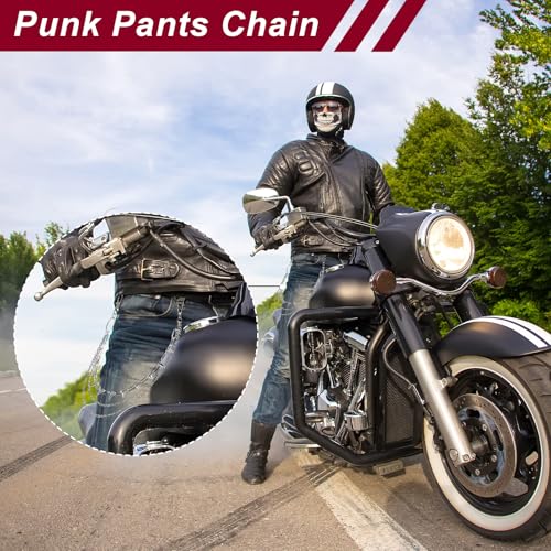 Hip Hop Punk Pants Chain Wallet Chain, Unisex Rivet Spike Jeans Pocket Chain Goth Belt Chain for Women Men Biker Rocker Pants Accessories - color: 【Chain-01】3-Layer Rivet（Silver）